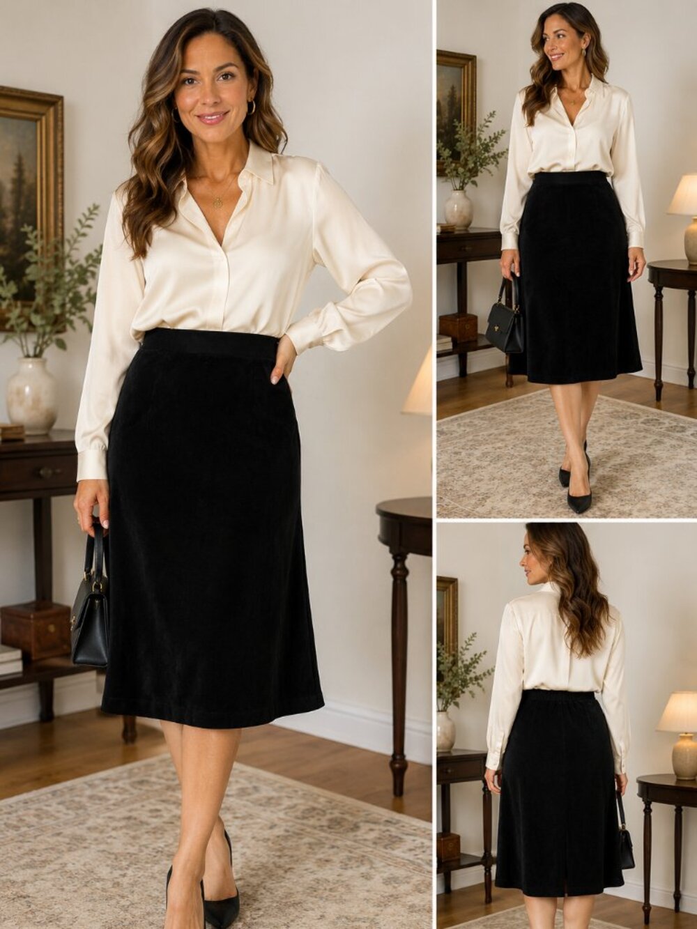 *RARE* Vintage Samuel Robert Black A-Line Skirt Size 14 USA made 70s 80s pockets